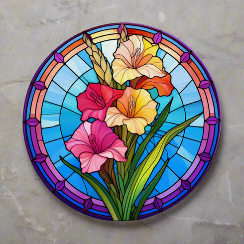 Gladiolus Circular Glass Suncatcher Worktop Saver
